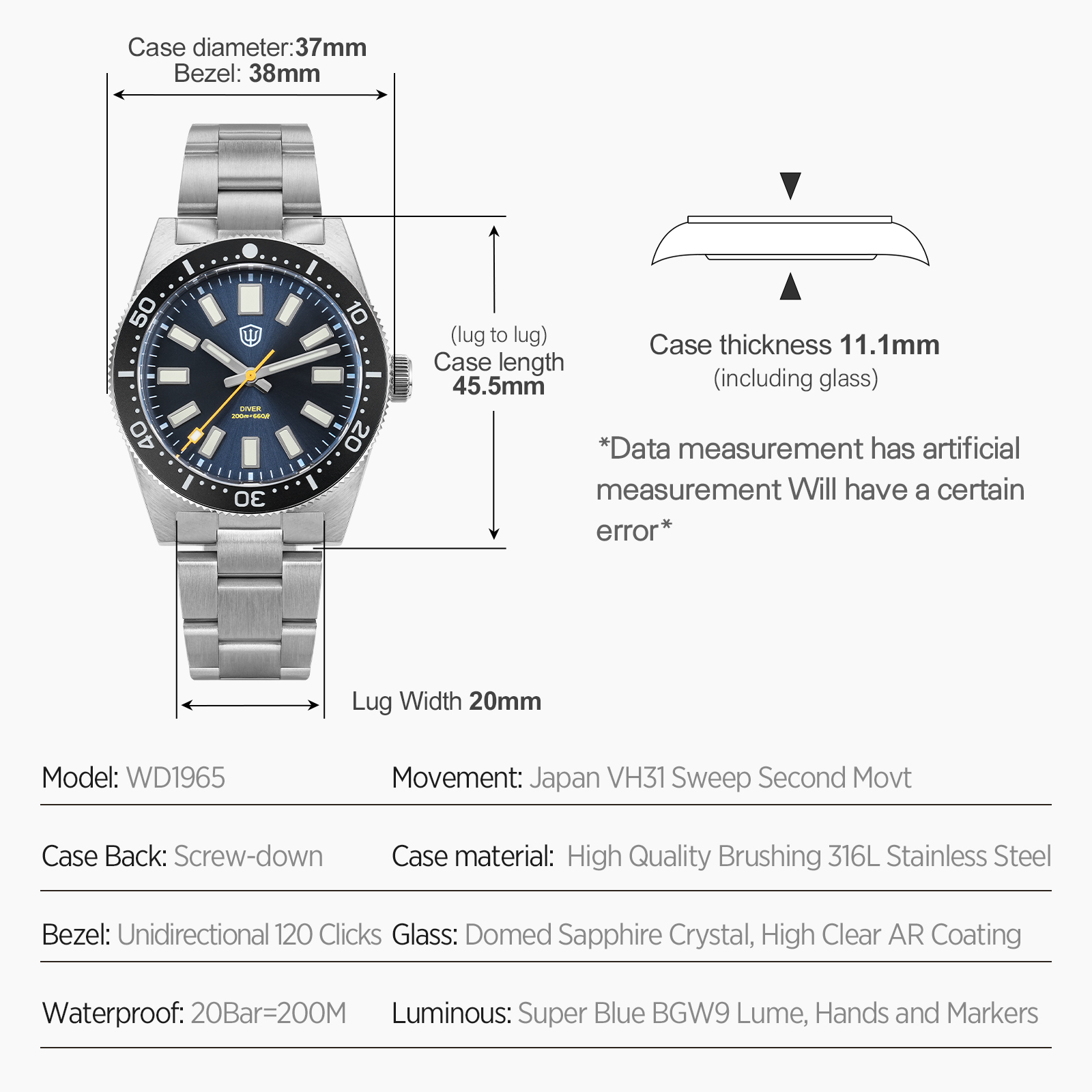 Watchdives 37mm WD1965 V2 Męsk – Jewellery Watches recenzja i cena